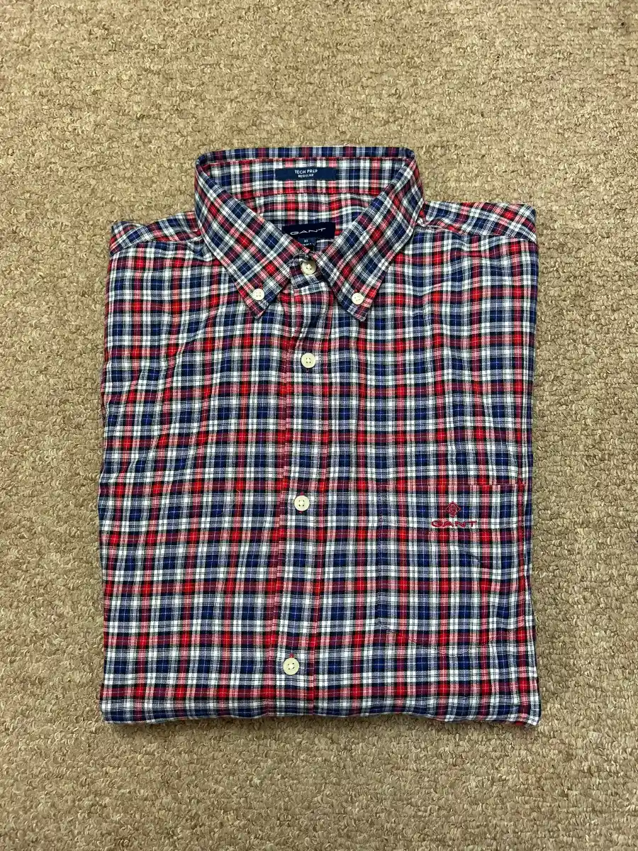 GANT Check Plaid Long Sleeve Shirt Mens XL Red Blue Tech Prep Style Casual Top