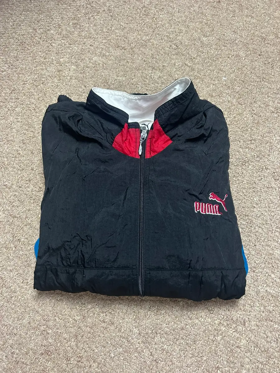Puma Vintage 90s Track Jacket Mens XL Black Red Blue LIghtweight Zip Windbreaker