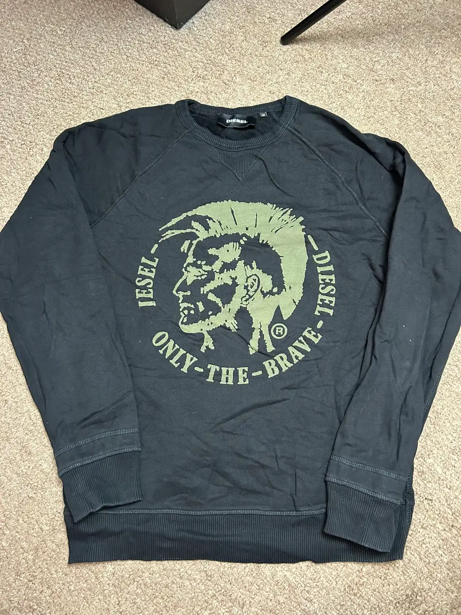 Diesel Only The Brave Sweatshirt Mens Size Medium Black Jumper Olive Green Print