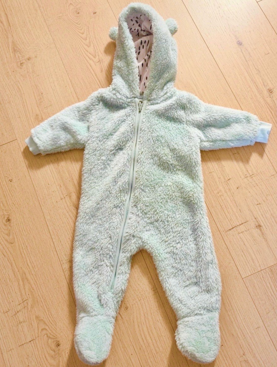 Next Baby Bear Ear Fleece Onesie Snowsuit 6-9 Months