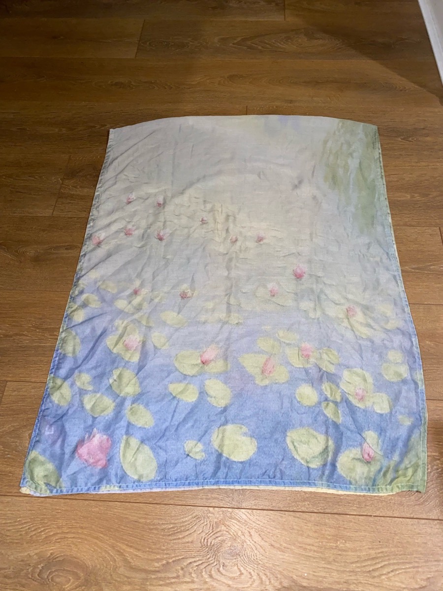 watercolor tie-dye printed hijab scarf Claude Monet Water Lilies art print inspired