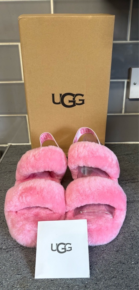 UGG oh yeah fluff slide sandals pink women’s UK6 EU39 boxed