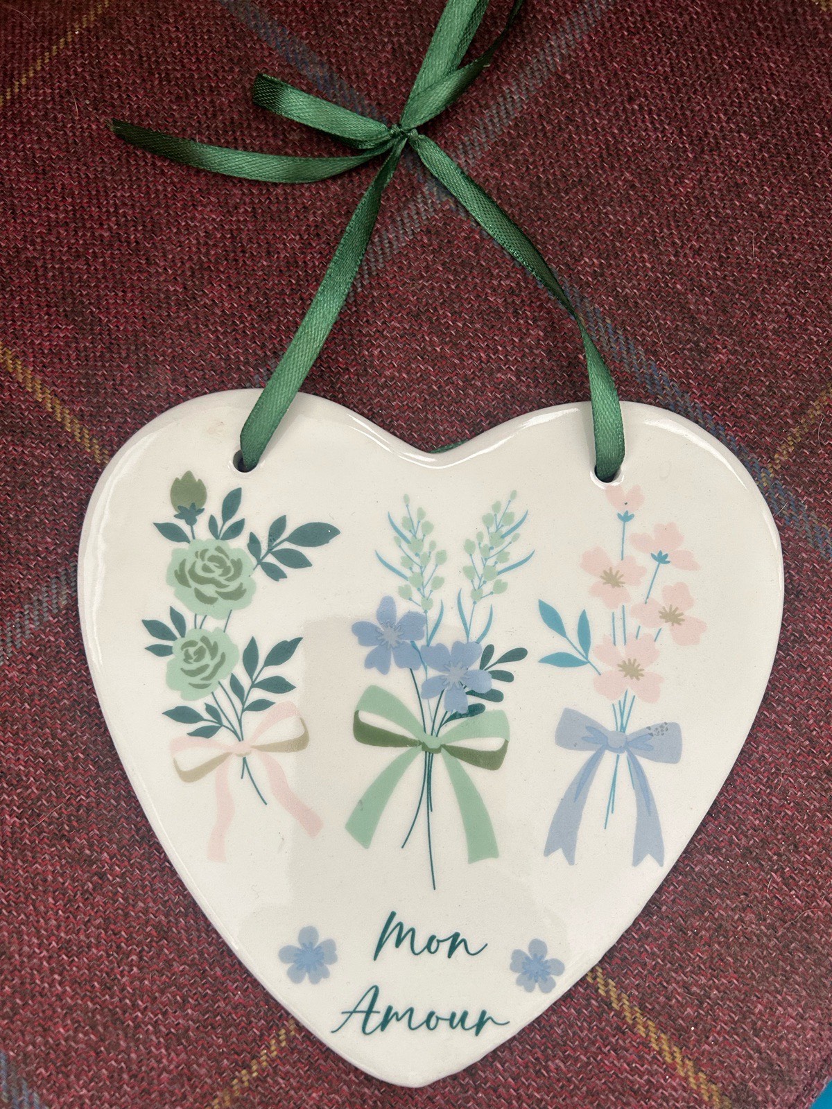 Ceramic Heart Shaped ‘Mon Amour’ Hanging Sign
