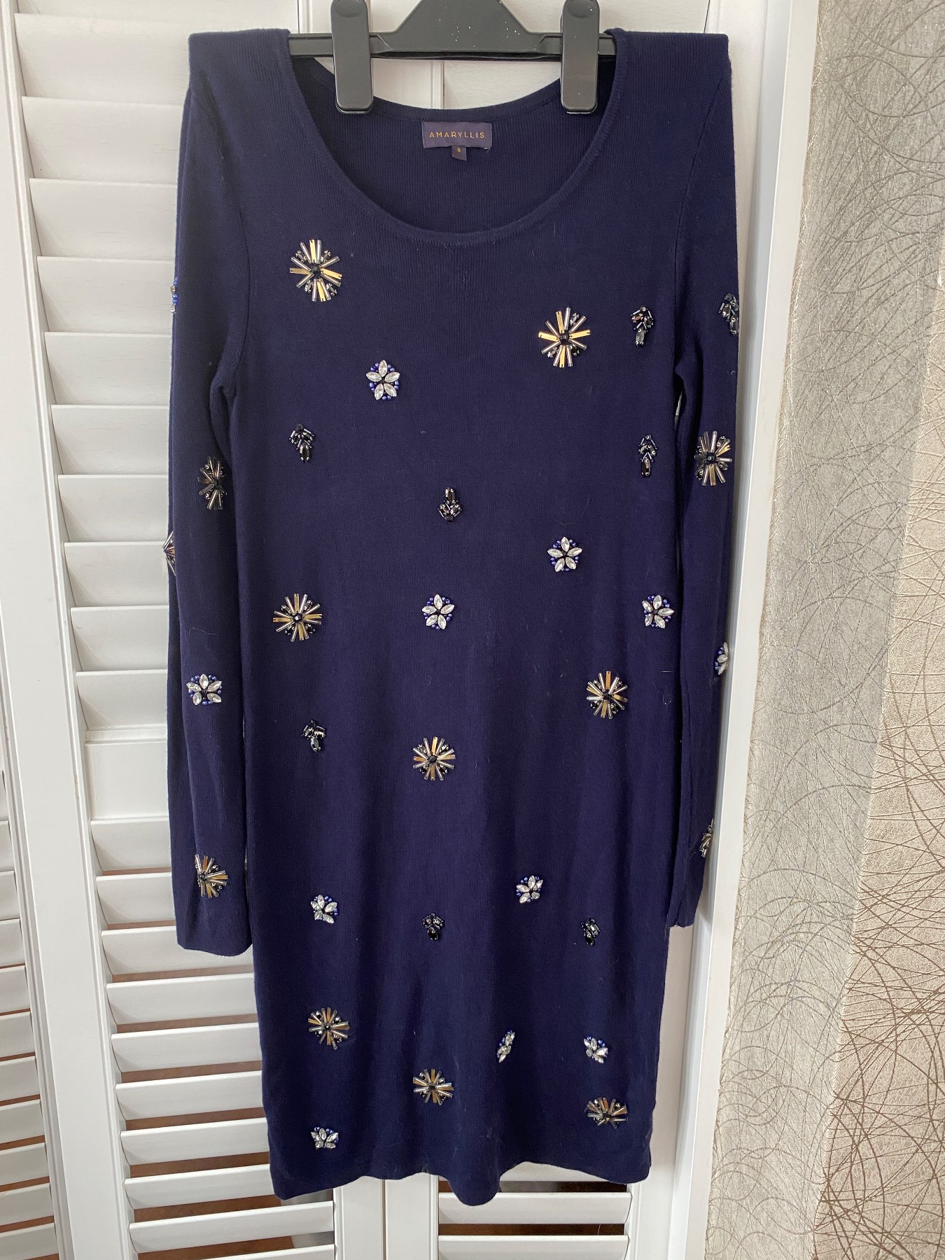 Navy Blue Embellished Fine Knitted Women’s Dress