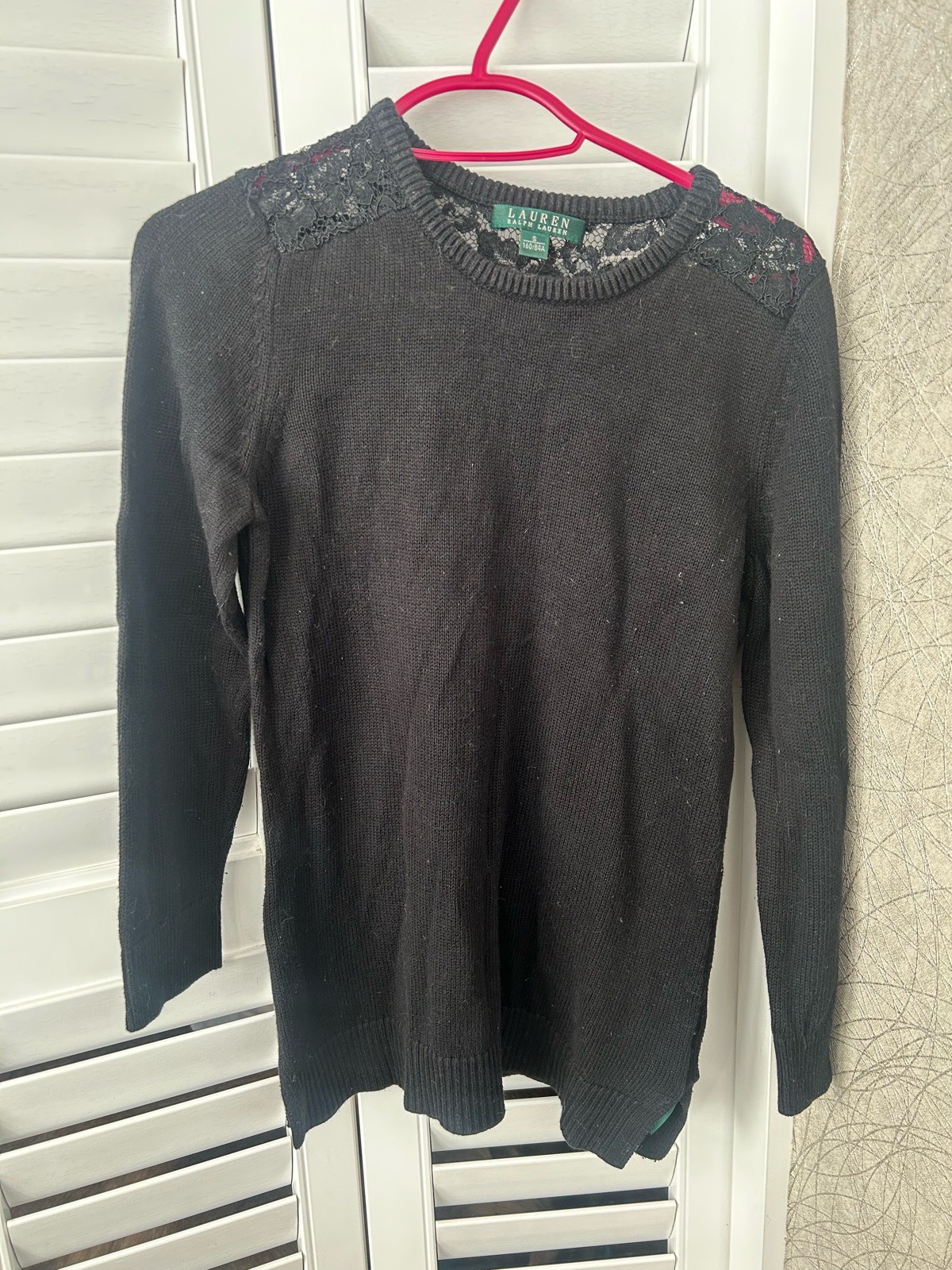 Black Ralph Lauren Knitted Jumper with Lace Shoulder Panels