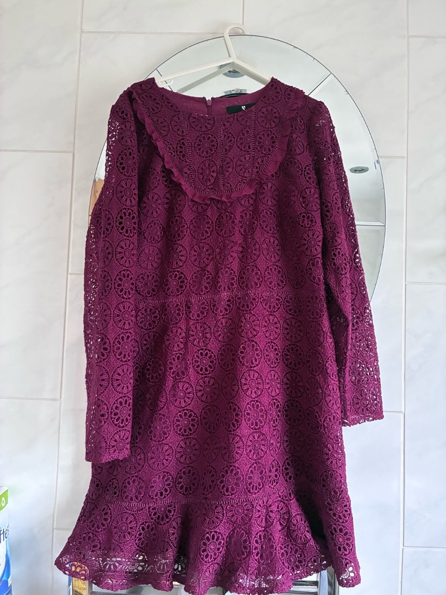 By Very Burgundy Lace Party / Wedding Guest Dress L 16-18