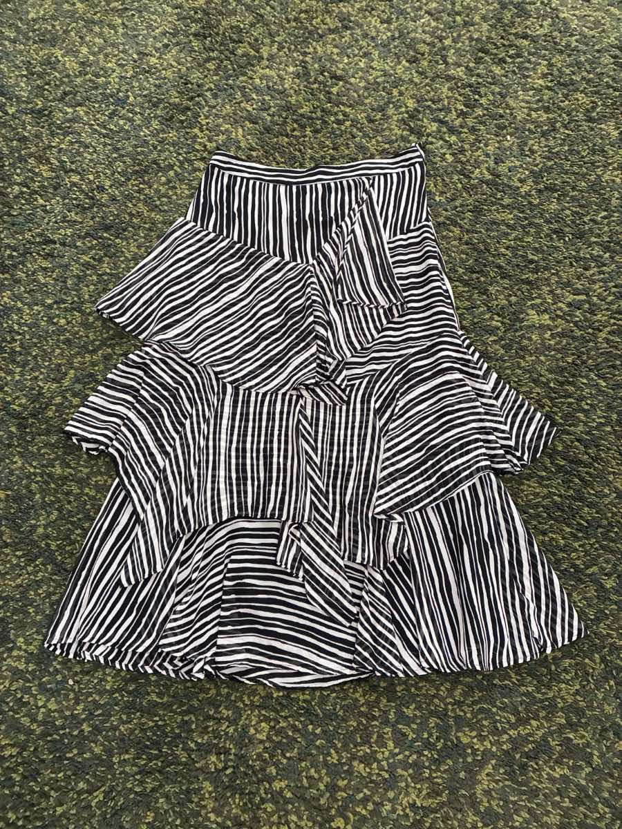 Monochrome Zebra Print Tiered Ruffle Midi Skirt size M