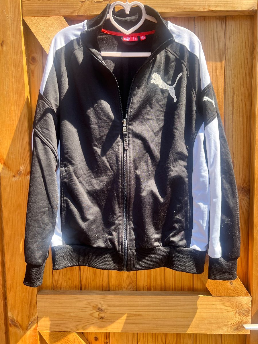 Retro Puma Athletic Zip-Up Jacket with Dotted Logo - Black/White (US/UK Small)