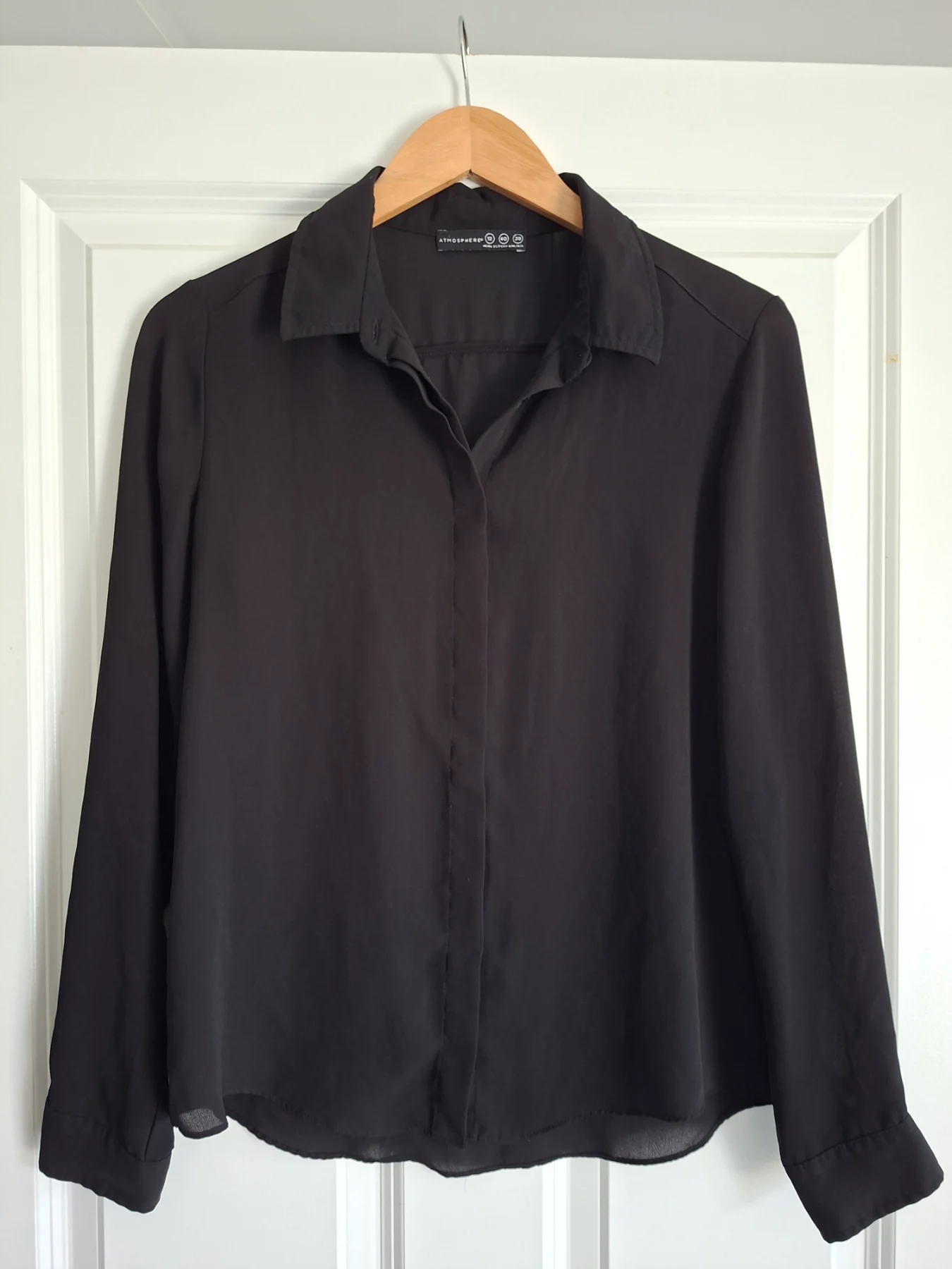 Womens atmosphere black button up sheer blouse size 12