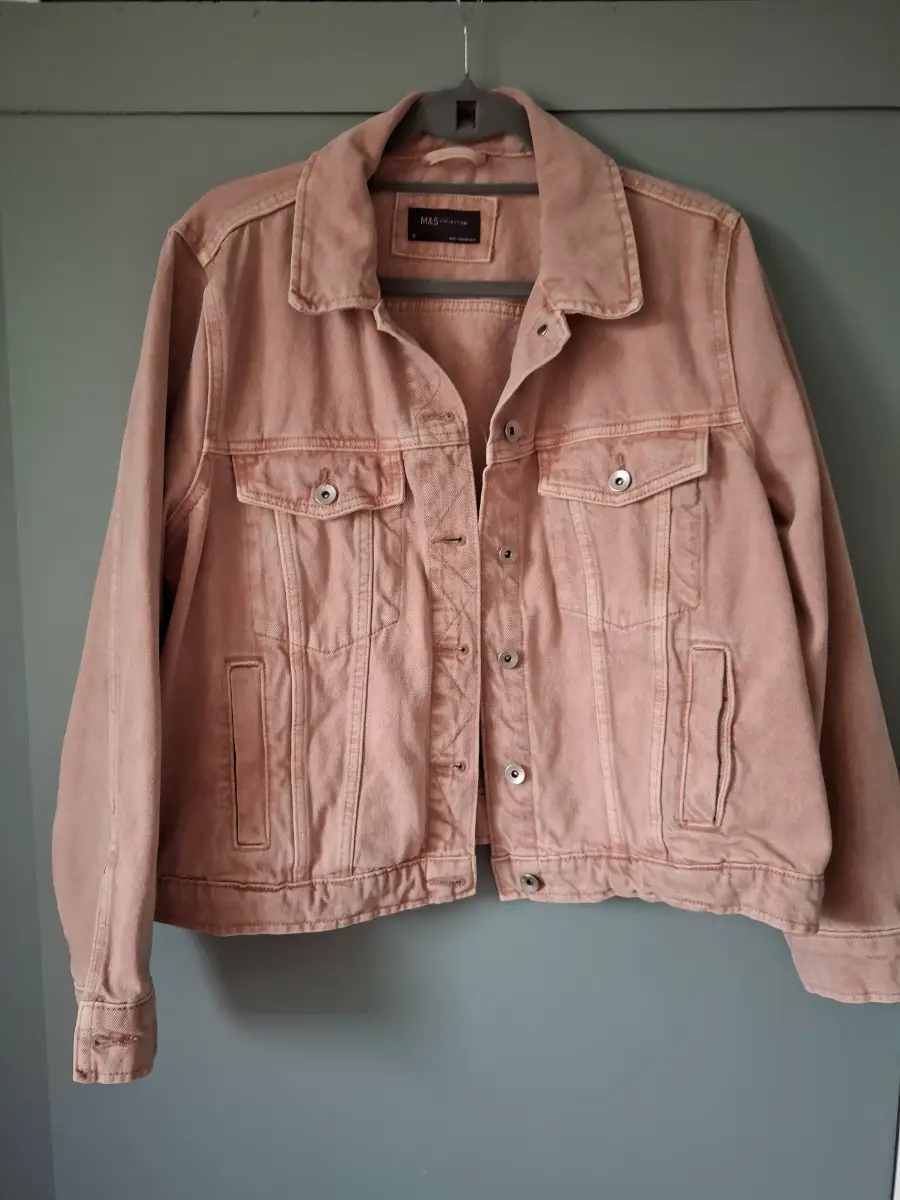 M&S pale pink denim jacket, size 18, button fastening. Pockets