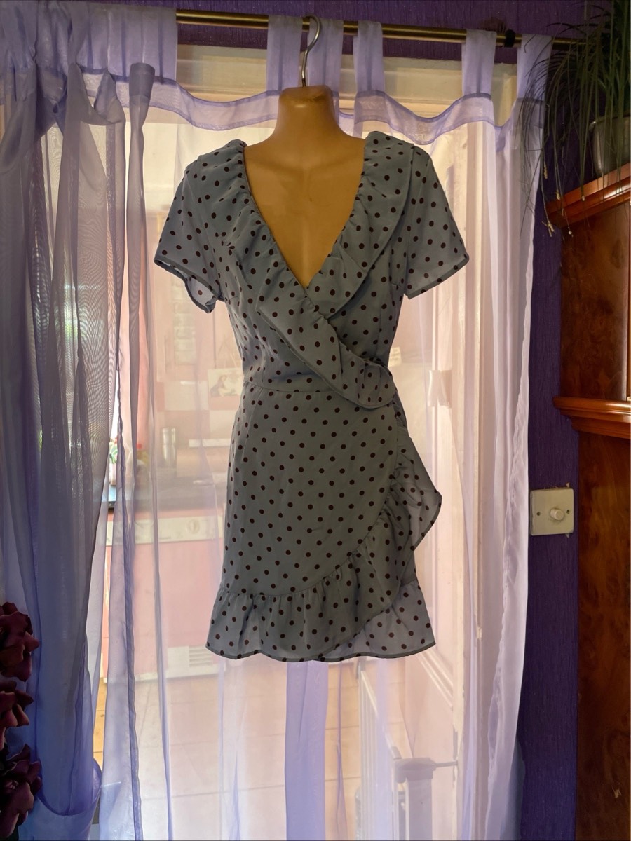Brave Soul size S polka dot blue & brown mini dress new with tags