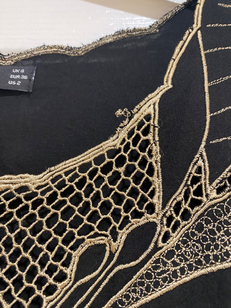 Sugarhill boutique black and gold dress size 8