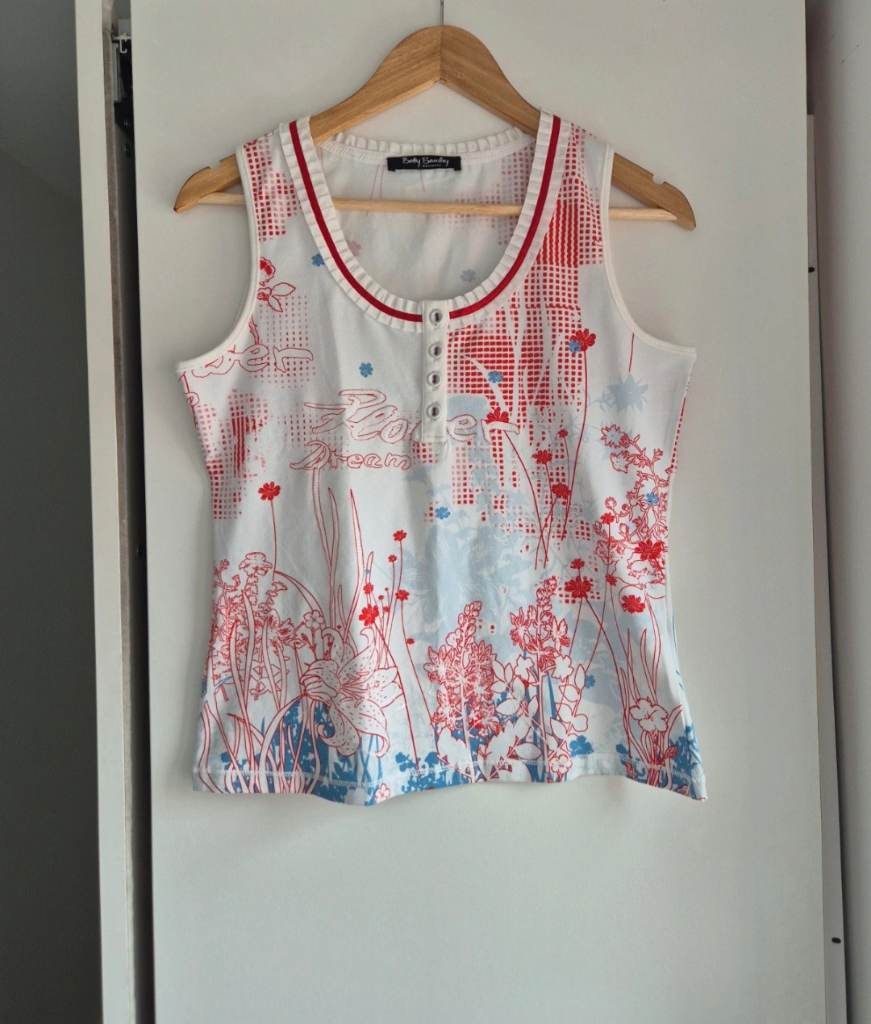 Vintage Betty Barclay Tank Top Y2K Floral Graphic Cami size 14