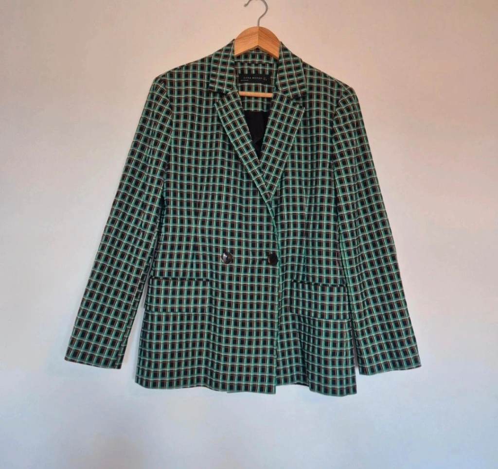 zara Green checkered blazer- worn once- vgc- size 12/14