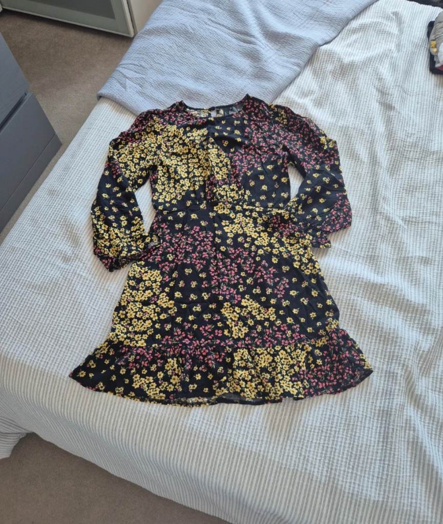 Nobody's Child Black floral ditsy print summer dress size UK 8 lightweight