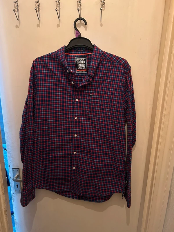 Superdry chequered shirt purple mens