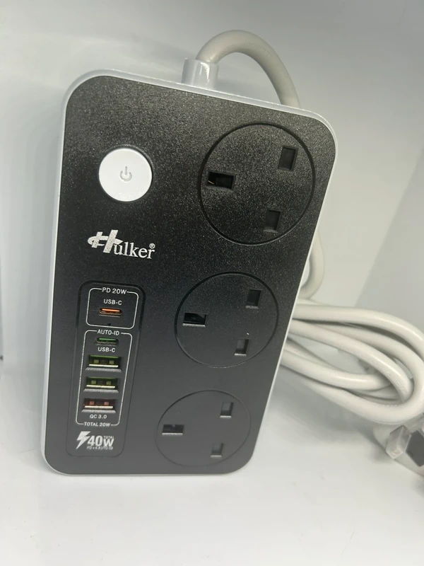 Hulker 3-Prong Power Strip with USB-C Ports, 5 USB Slots (1 PD 20W Type-C & 4 USB-A), Surge Protecti