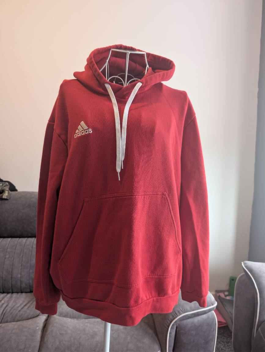 Adidas red fully embroidered hoodie womens