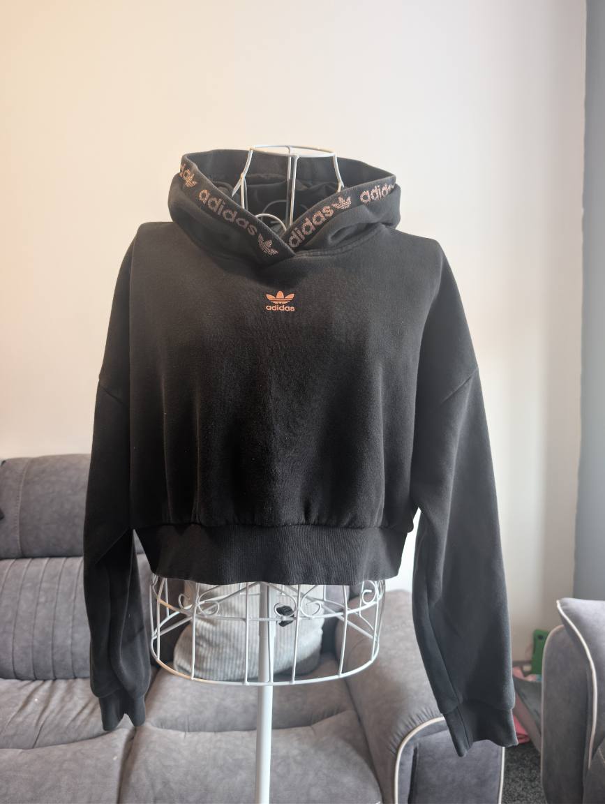 Adidas cropped hoodie with rose glittery spell out