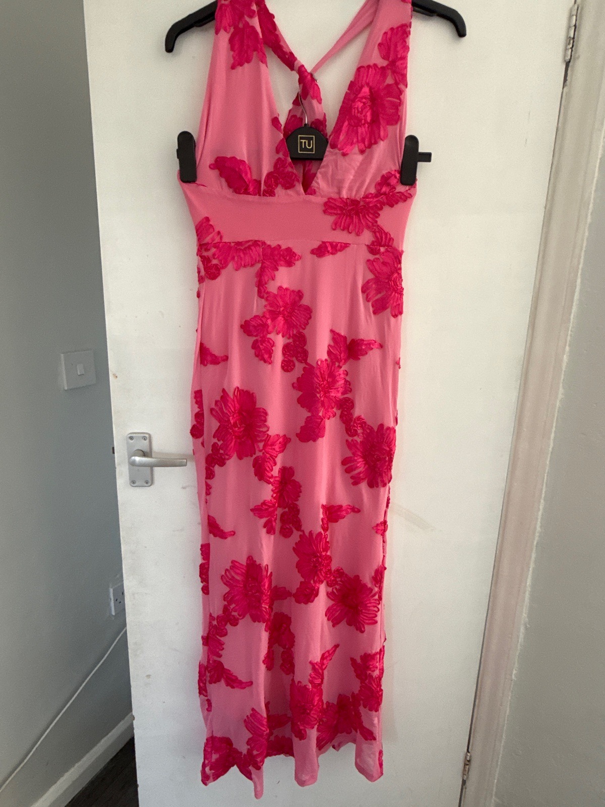 Shein Pink floral pattern maxi halter neck dress Size S