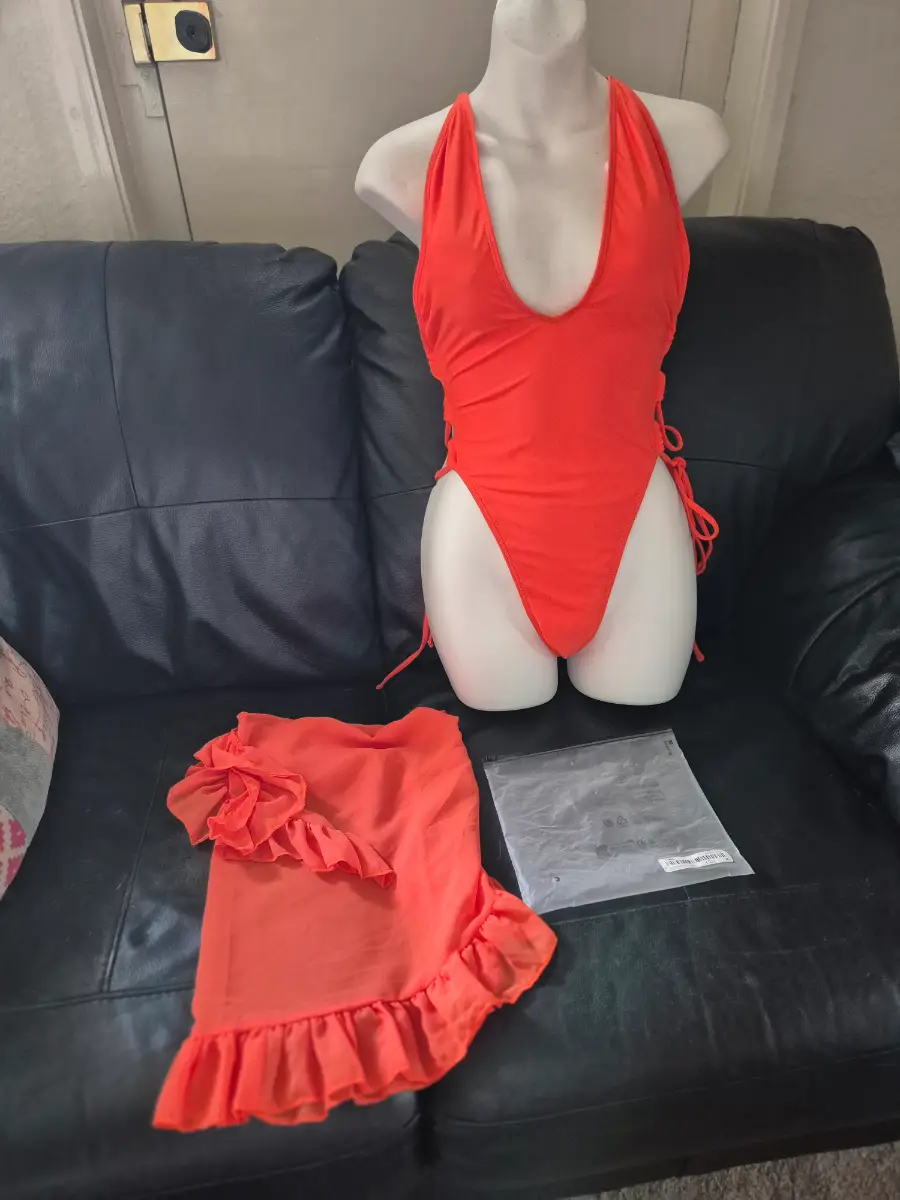 Brand new 2 piece orange beach co ord summer set swimsuit & skirt size medium