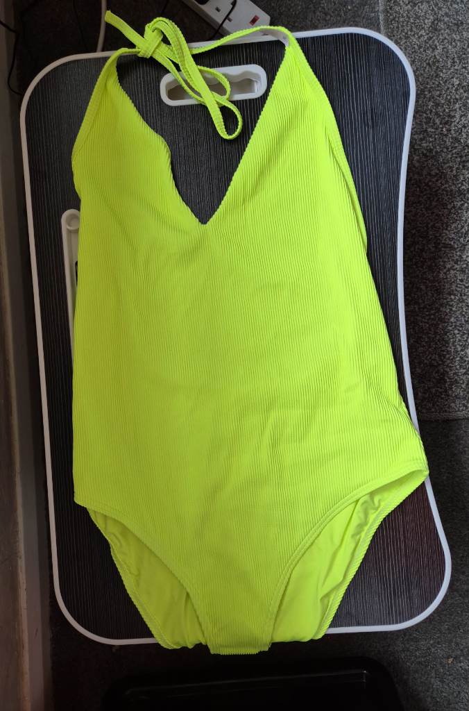 BNWT Boux Avenue neon yellow 1 pc rib swimsuit size 16