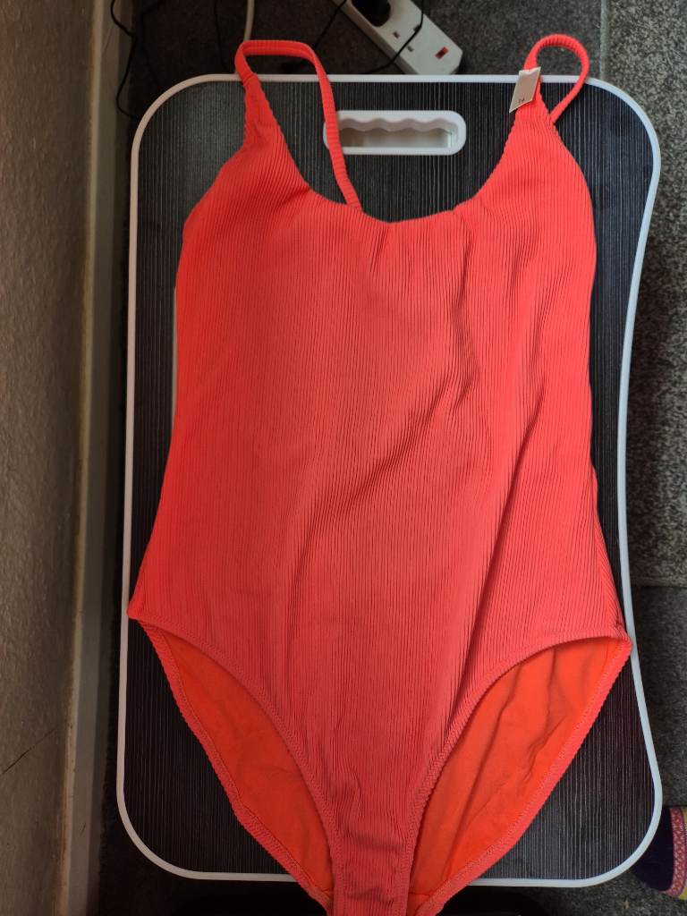 BNWT Boux Avenue neon orange 1 pc textured rib swimsuit Size 14