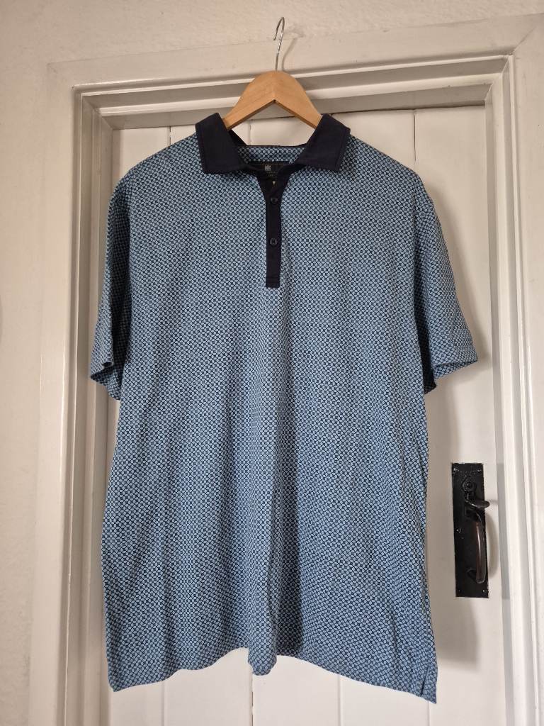M&S mens tailored fit blue geometric collared top size 2XL