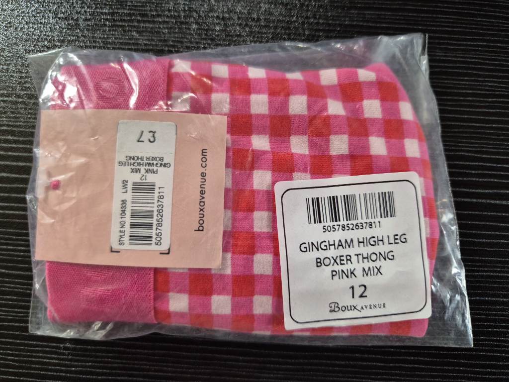 BNWT Boux Avenue Gingham high leg pink mix thong UK size 12