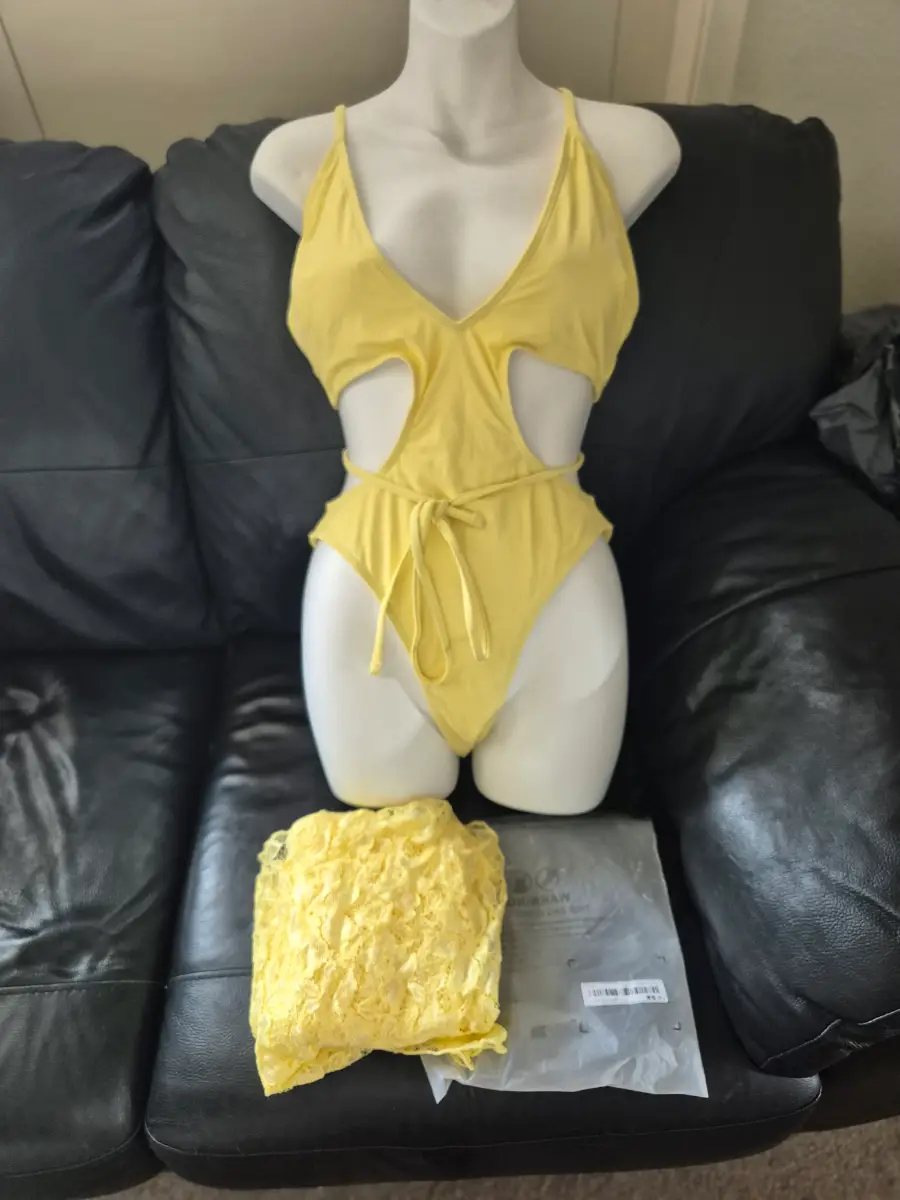 Brand new yellow 2 piece beach co ord swim suit & wrap dress Size Medium UK 10
