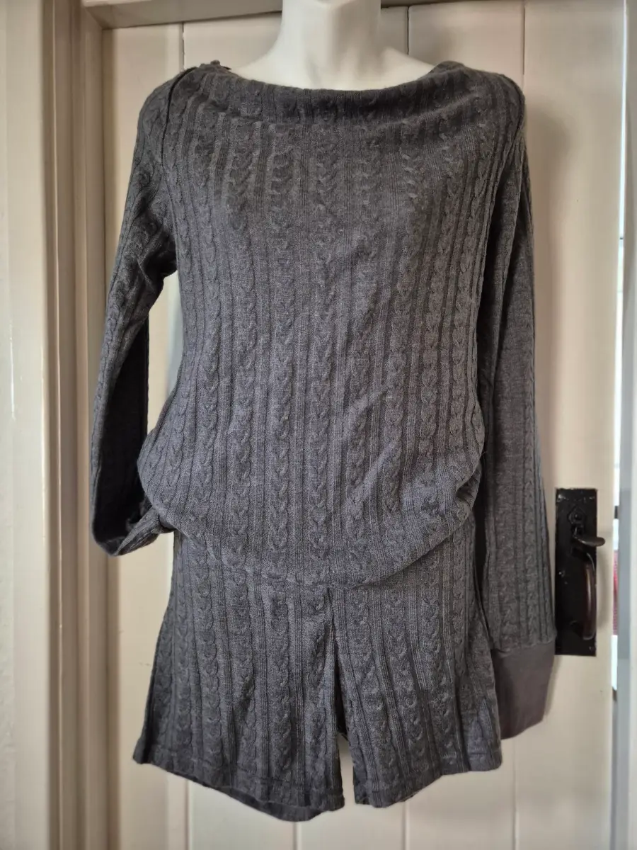 BNWT Pixie & Peach 2 pc co ord loungewear set soft grey cable knit size UK 14