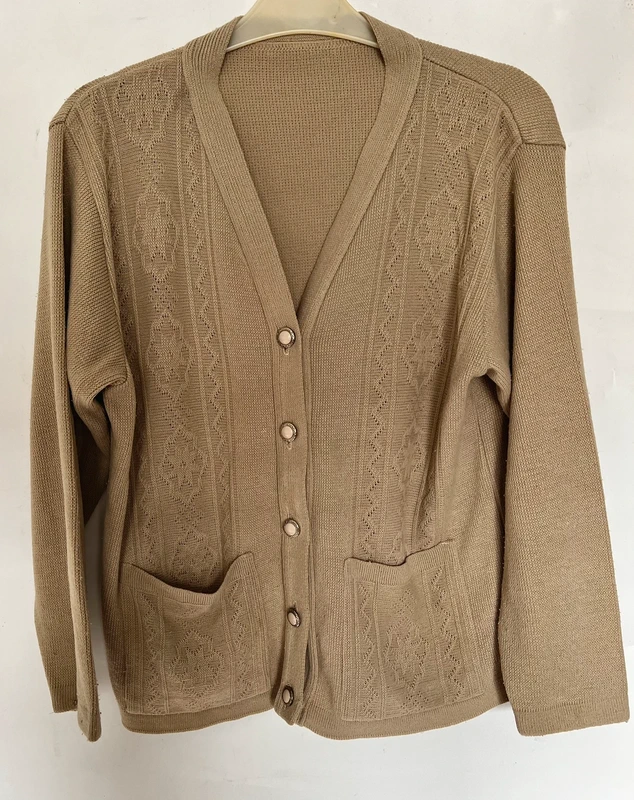 Beige Knit Cardigan Pockets Button Front Size S