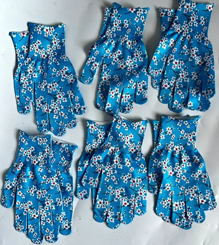 6 Pairs Stretchy Breathable All-Season Nylon Gardening / Multi-Purpose Gloves Blue Floral