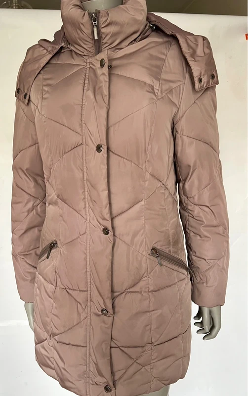 Taupe Padded Coat Jacket Size 12 Removable Hood - Bonmarché