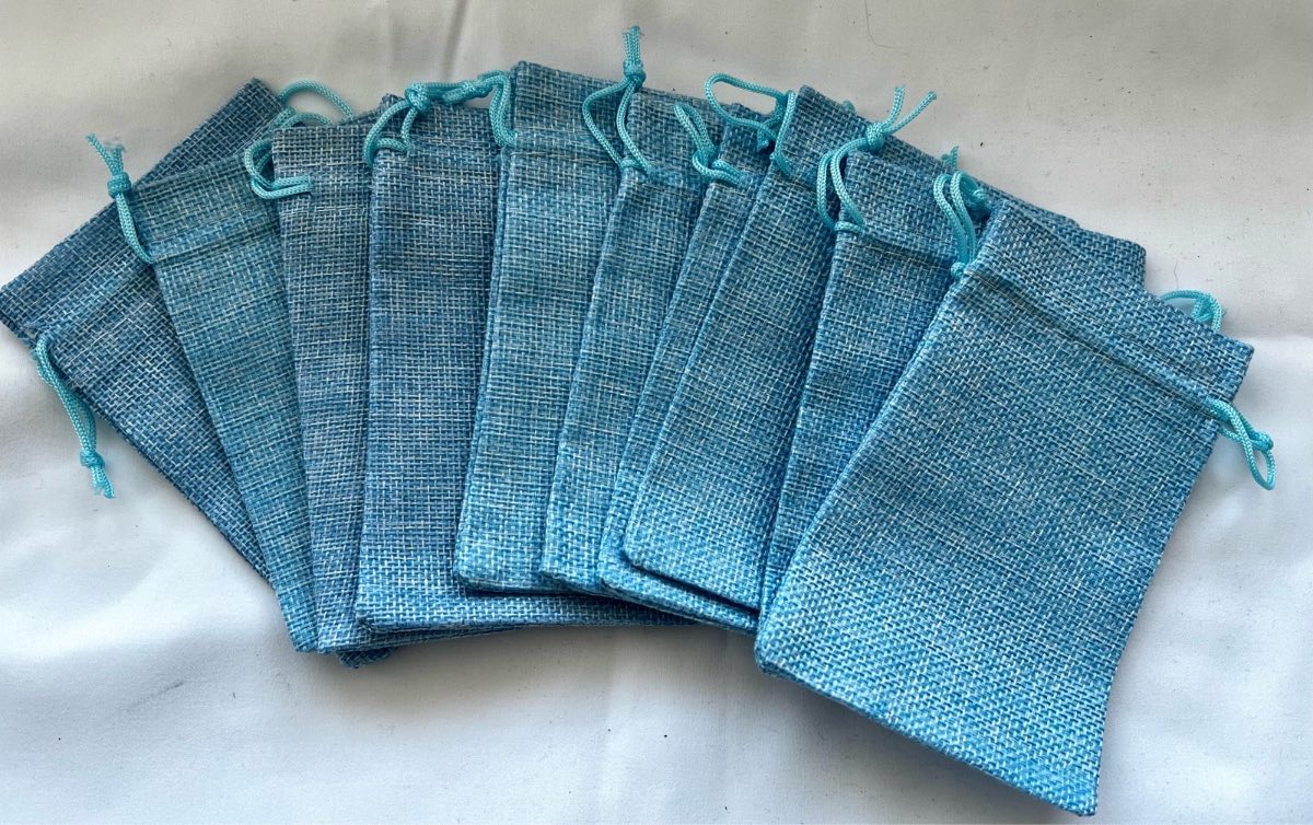 10 Light Blue Burlap Drawstring Gift Bags 10 x 15cm Wedding Jewellery Gift Pouches