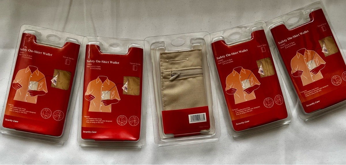 5 Hidden On-Shirt Travel Wallets Security Pouches Cash Cards Tickets NEW