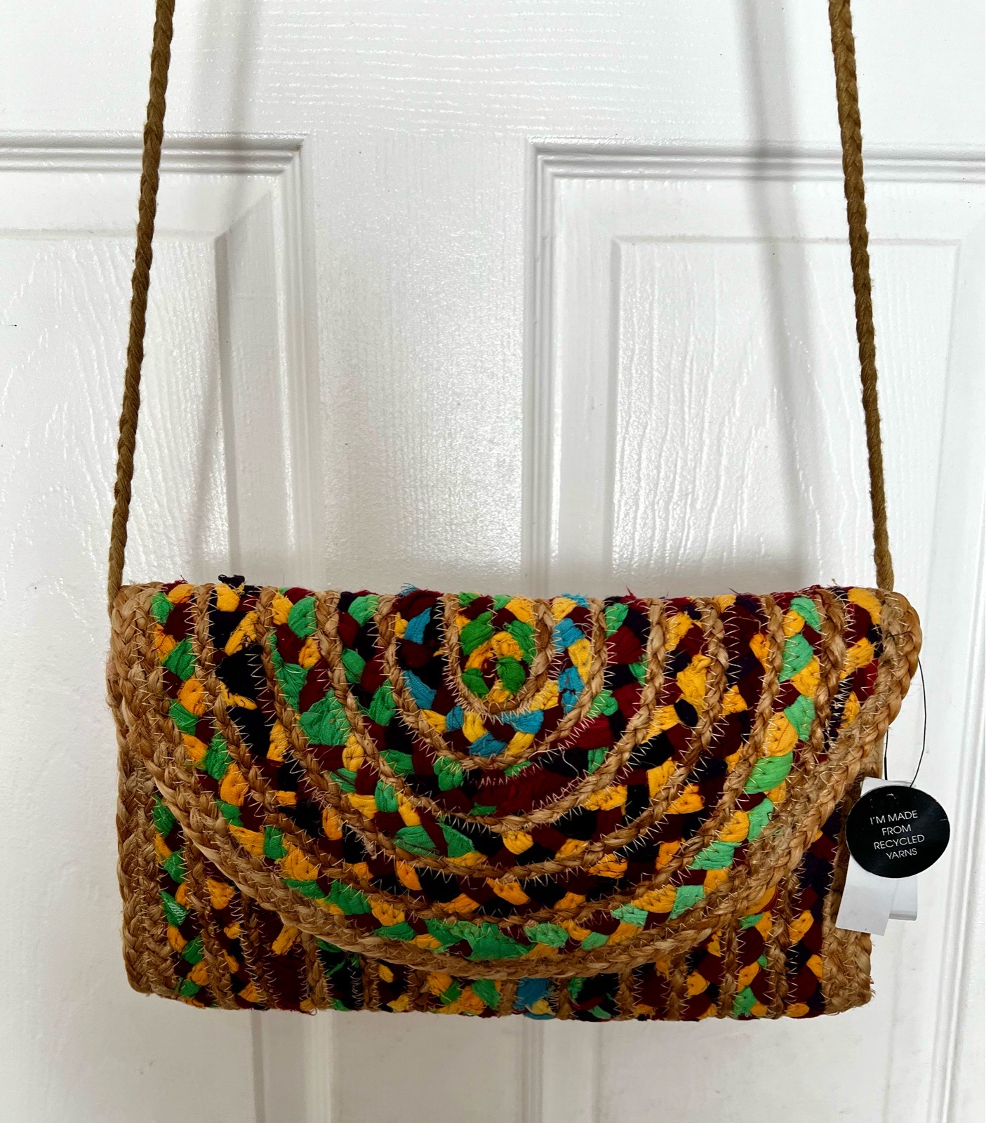 Colourful Woven Crossbody Shoulder Bag Recycled Yarns Boho Style
