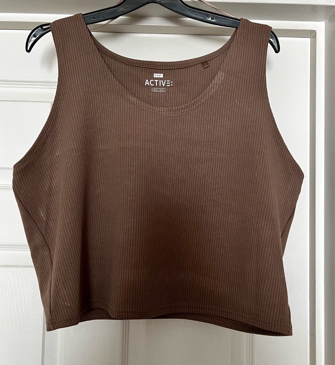 F&F Active Brown Ribbed Cropped Top UK XL Sleeveless Stretch Vest -new