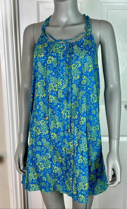 Brave Soul Blue Floral Boho Summer Dress: size 12 raw hem