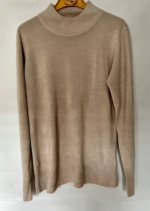 Funnel Neck Acrylic Jumper UK 12 Beige Fine Knit