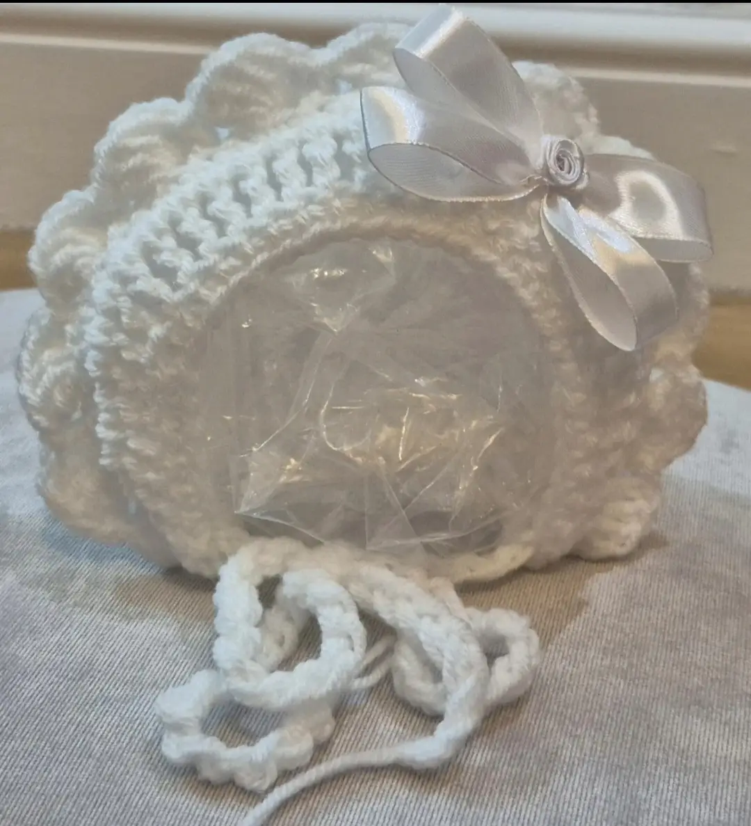 Handmade baby girls all white bonnet made by me