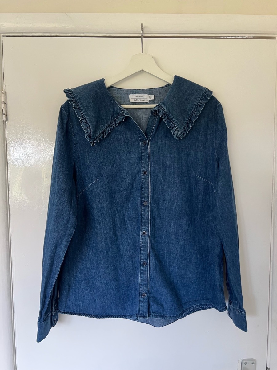 & Other Stories Denim Ruffle Collar Women’s Shirt Size 16 Excellent Condition