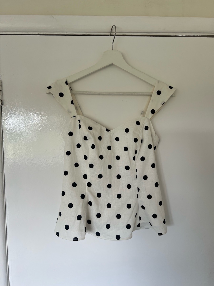 Nobody’s Child Women Peplum Polka Dot Top White And Black UK 8 BNWT
