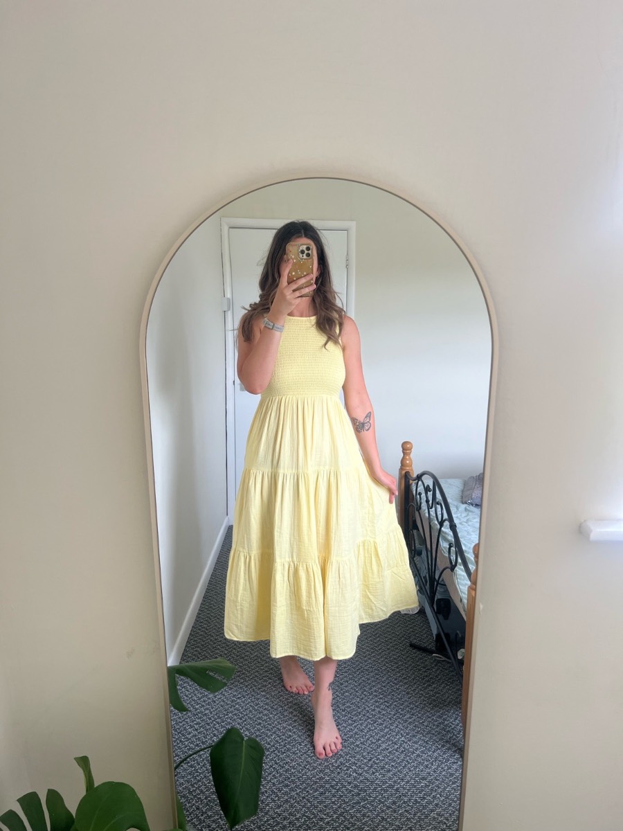 Nobody’s Child Yellow Sleeveless Tiered Charlie Midi Dress Uk 12 BNWT