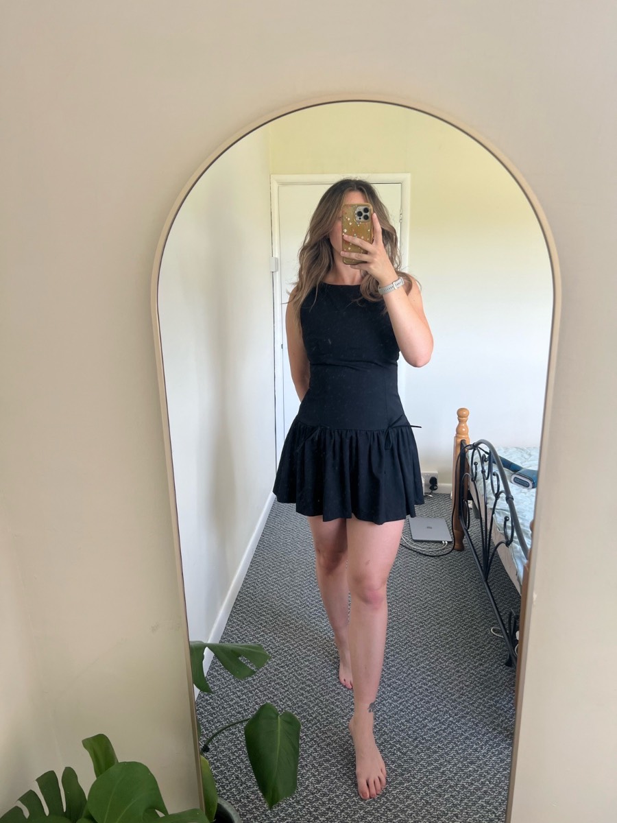 Zara Black Short Ruffle Dress With Bows Size L Excellent Condition