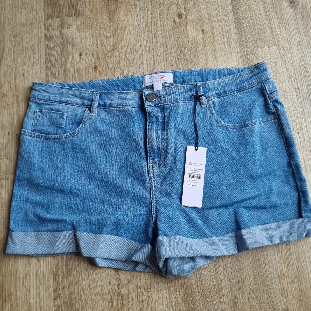 The White Company White Label Brompton Denim Shorts UK 18 Pale Wash Organic Cotton NWT