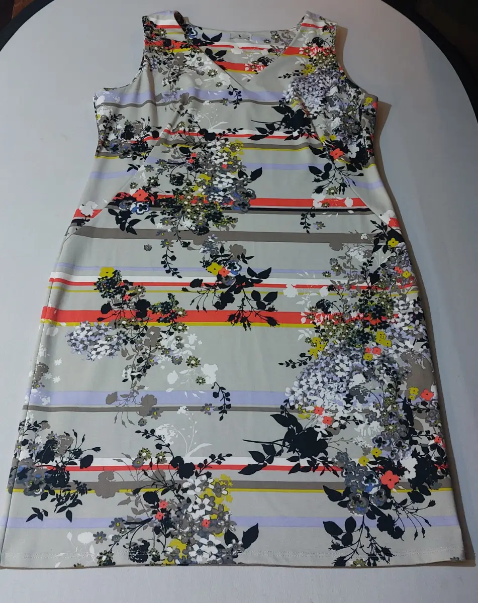 Women Floral Stripe Shift Dress Sleeveless Stretch grey multi Size 20