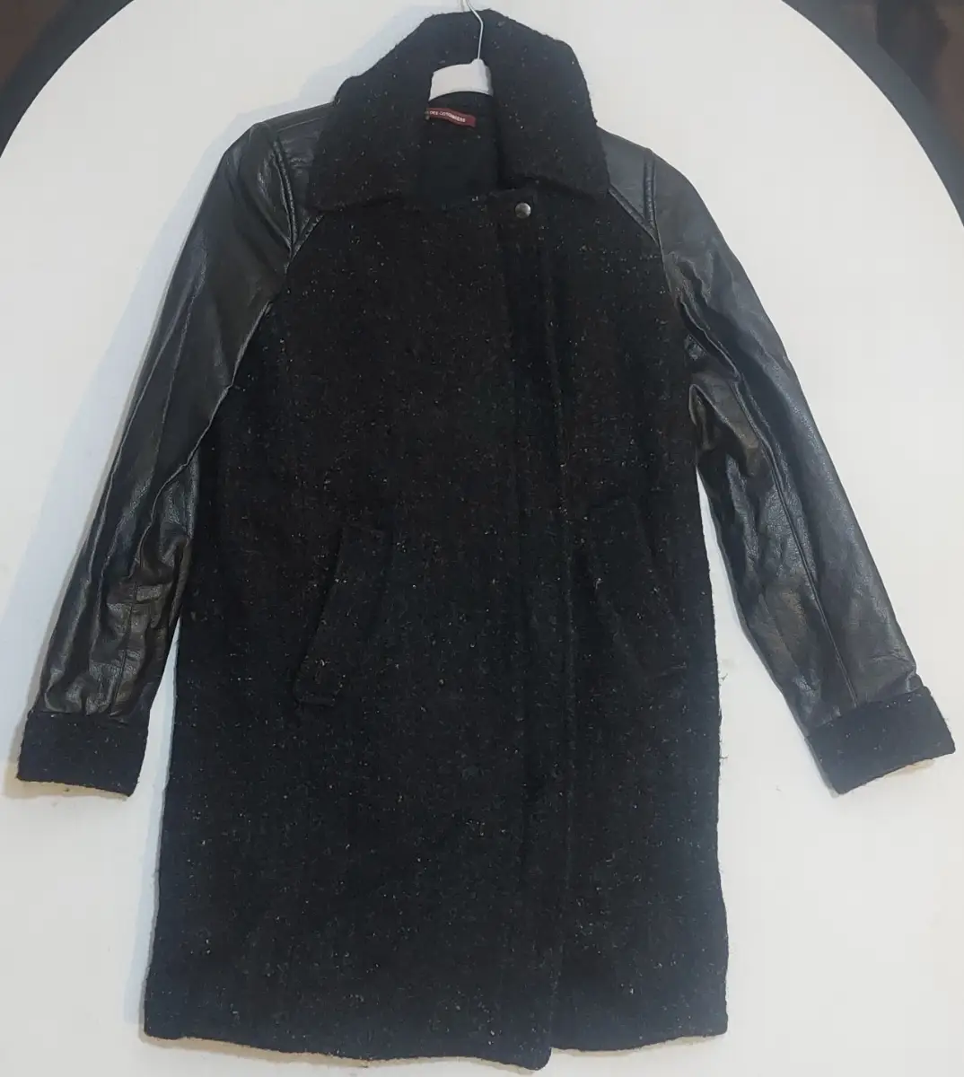 Women's Coat Wool Blend Coat with Faux Leather Sleeves black 19" pit to pit