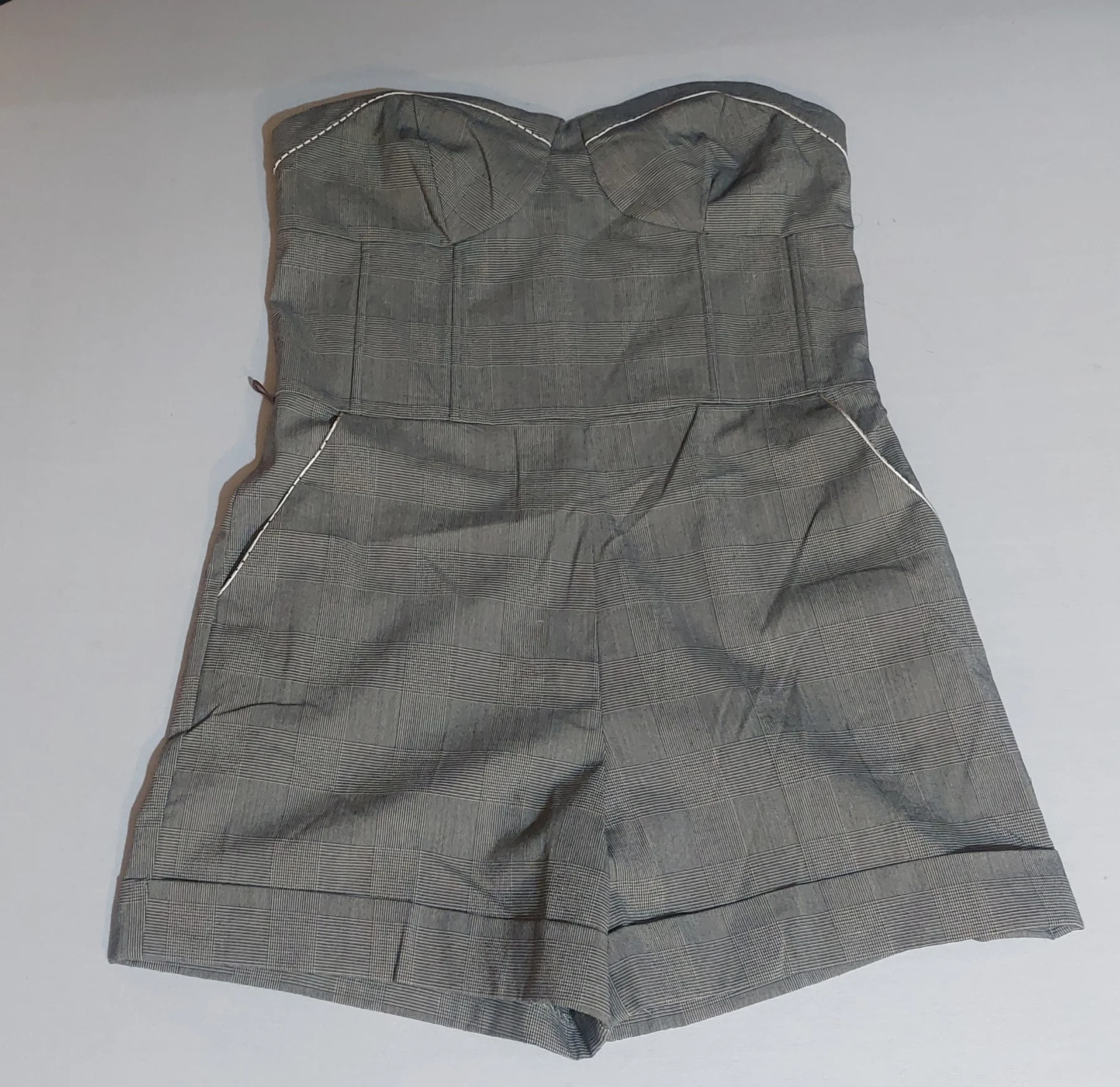 Women casual Checked Strapless Playsuit Romper Grey UK 14