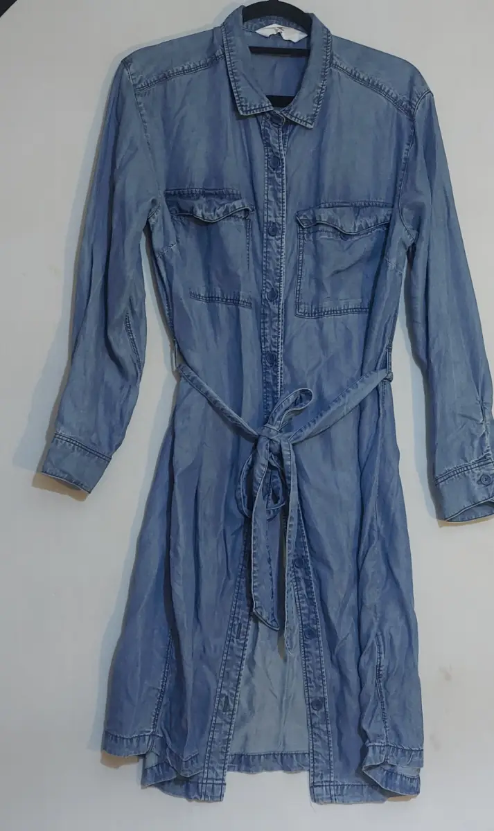 Women long sleeve Shirt Dress Belted Button Front Midi Lyocell Denim Blue UK 14